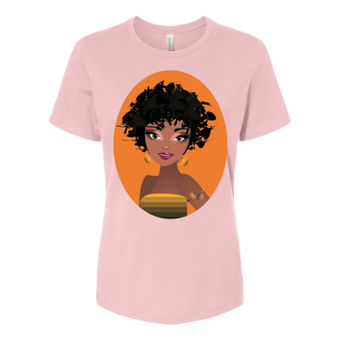 Natural Fro Yelani women’s relaxed jersey tee made from 100% cotton, featuring a comfortable and stylish fit perfect for casual wear.